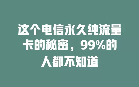 这个电信永久纯流量卡的秘密，99%的人都不知道