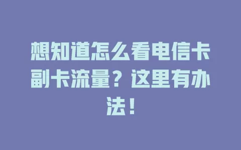 想知道怎么看电信卡副卡流量？这里有办法！