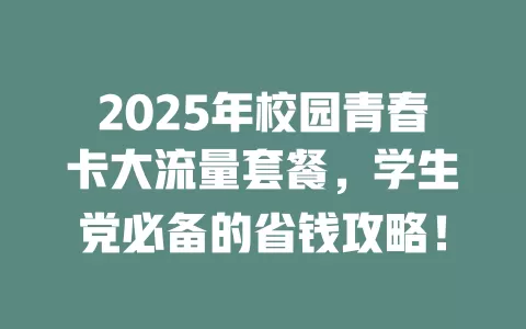 2025年校园青春卡大流量套餐，学生党必备的省钱攻略！