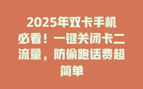 2025年双卡手机必看！一键关闭卡二流量，防偷跑话费超简单
