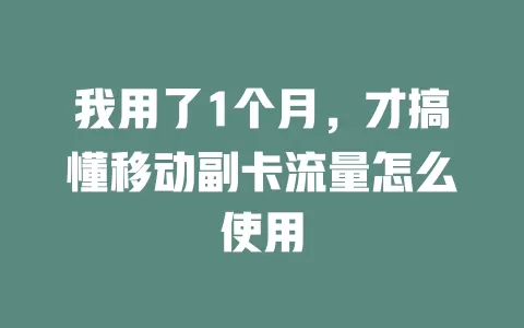 我用了1个月，才搞懂移动副卡流量怎么使用