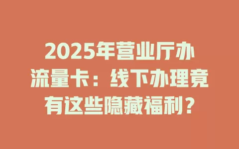 2025年营业厅办流量卡：线下办理竟有这些隐藏福利？