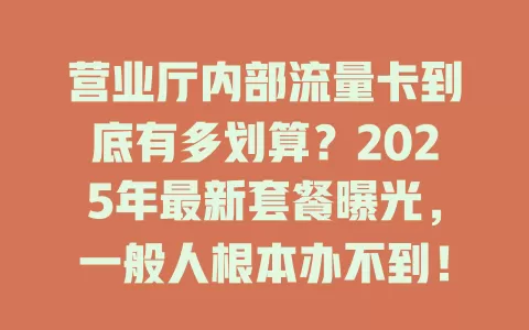营业厅内部流量卡到底有多划算？2025年最新套餐曝光，一般人根本办不到！