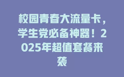 校园青春大流量卡，学生党必备神器！2025年超值套餐来袭