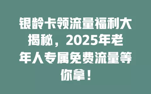 银龄卡领流量福利大揭秘,2025年老年人专属免费流量等你拿!