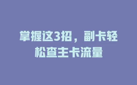 掌握这3招，副卡轻松查主卡流量