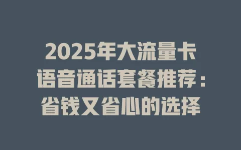 2025年大流量卡语音通话套餐推荐：省钱又省心的选择