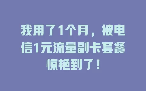 我用了1个月，被电信1元流量副卡套餐惊艳到了！