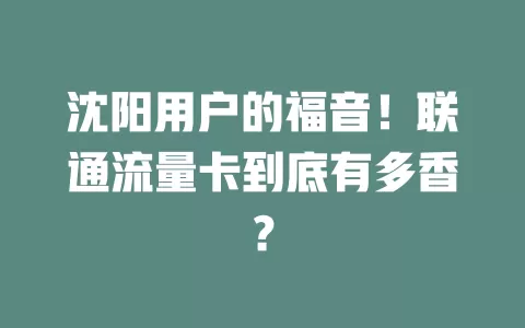 沈阳用户的福音！联通流量卡到底有多香？