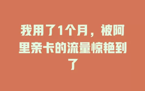 我用了1个月，被阿里亲卡的流量惊艳到了
