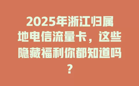2025年浙江归属地电信流量卡，这些隐藏福利你都知道吗？