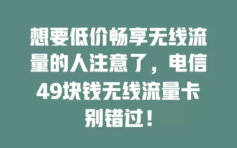 想要低价畅享无线流量的人注意了，电信49块钱无线流量卡别错过！