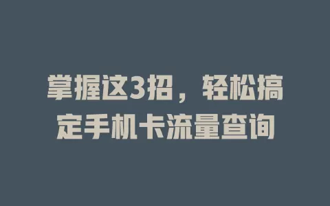 掌握这3招，轻松搞定手机卡流量查询