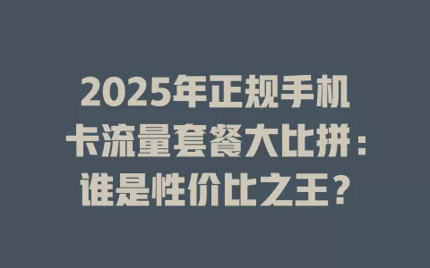 2025年正规手机卡流量套餐大比拼：谁是性价比之王？