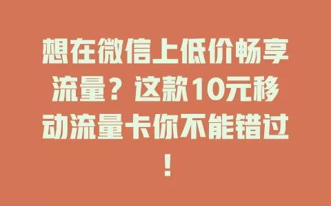 想在微信上低价畅享流量？这款10元移动流量卡你不能错过！