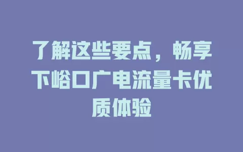 了解这些要点，畅享下峪口广电流量卡优质体验