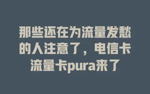 那些还在为流量发愁的人注意了，电信卡流量卡pura来了