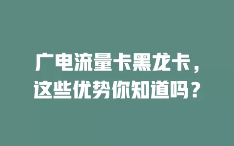 广电流量卡黑龙卡，这些优势你知道吗？