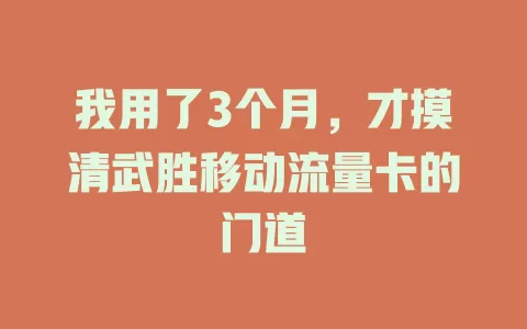 我用了3个月，才摸清武胜移动流量卡的门道