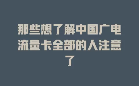 那些想了解中国广电流量卡全部的人注意了
