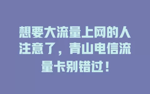 想要大流量上网的人注意了，青山电信流量卡别错过！