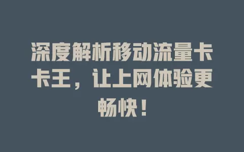 深度解析移动流量卡卡王，让上网体验更畅快！