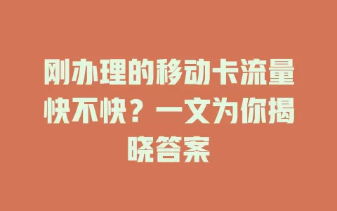 刚办理的移动卡流量快不快？一文为你揭晓答案
