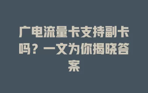 广电流量卡支持副卡吗？一文为你揭晓答案
