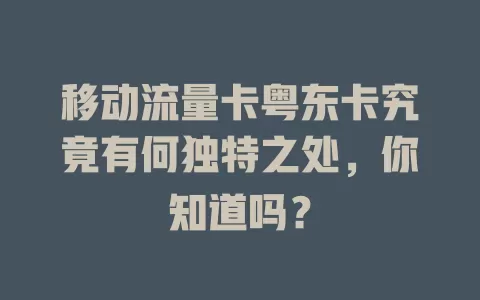 移动流量卡粤东卡究竟有何独特之处，你知道吗？