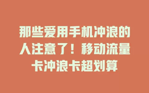 那些爱用手机冲浪的人注意了！移动流量卡冲浪卡超划算