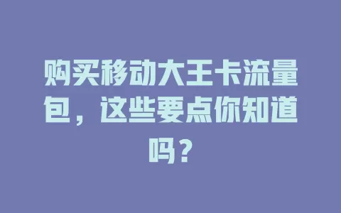 购买移动大王卡流量包，这些要点你知道吗？