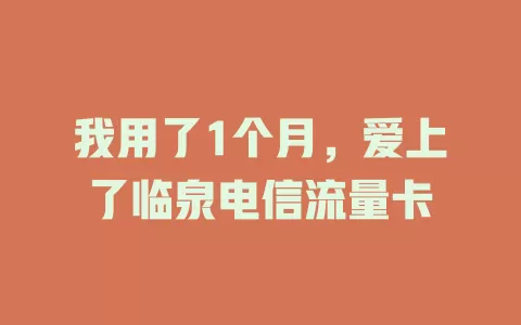我用了1个月，爱上了临泉电信流量卡