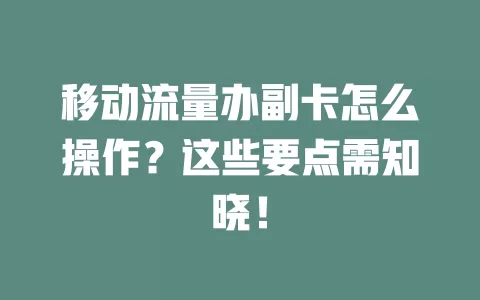 移动流量办副卡怎么操作？这些要点需知晓！