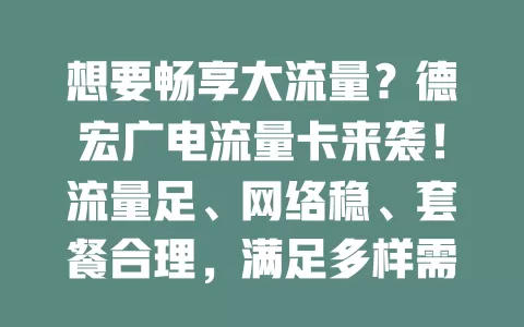 想要畅享大流量？德宏广电流量卡来袭！流量足、网络稳、套餐合理，满足多样需求，给你畅快网络体验