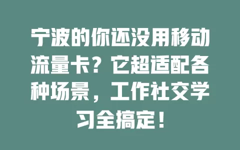 宁波的你还没用移动流量卡？它超适配各种场景，工作社交学习全搞定！