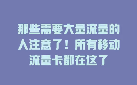 那些需要大量流量的人注意了！所有移动流量卡都在这了