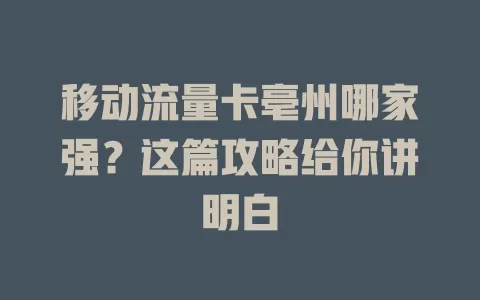 移动流量卡亳州哪家强？这篇攻略给你讲明白