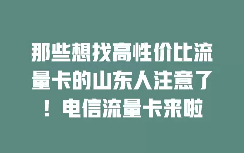 那些想找高性价比流量卡的山东人注意了！电信流量卡来啦