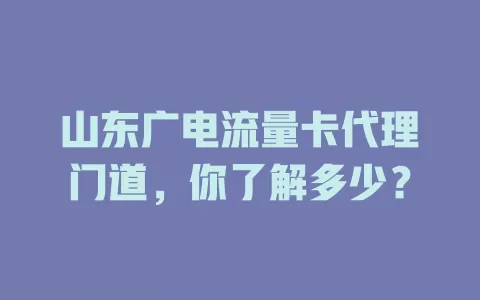 山东广电流量卡代理门道，你了解多少？