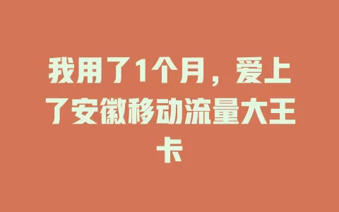 我用了1个月，爱上了安徽移动流量大王卡