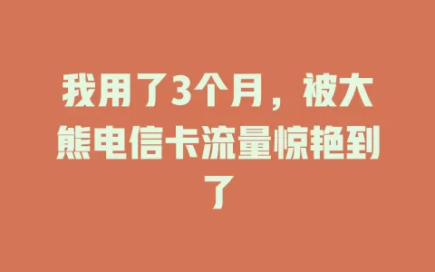我用了3个月，被大熊电信卡流量惊艳到了