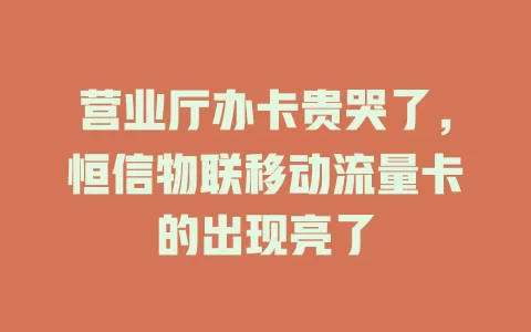 营业厅办卡贵哭了，恒信物联移动流量卡的出现亮了