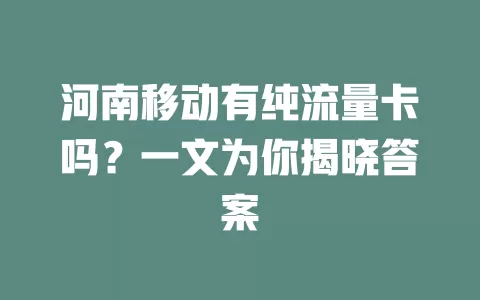 河南移动有纯流量卡吗？一文为你揭晓答案
