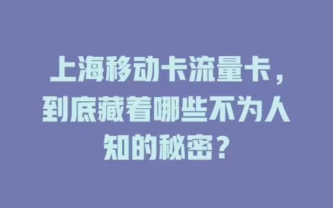上海移动卡流量卡，到底藏着哪些不为人知的秘密？