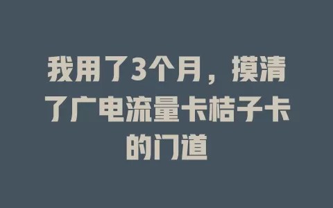 我用了3个月，摸清了广电流量卡桔子卡的门道