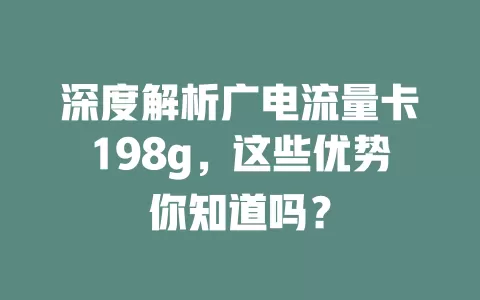 深度解析广电流量卡198g，这些优势你知道吗？