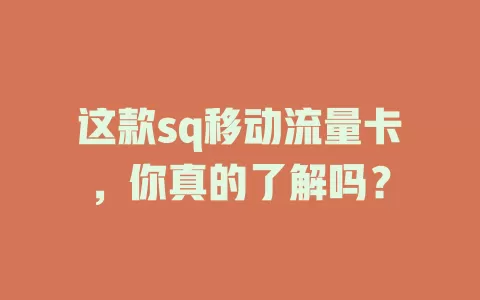 这款sq移动流量卡，你真的了解吗？