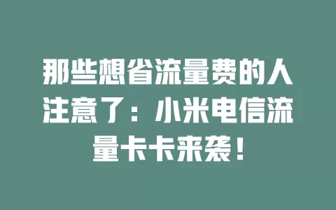 那些想省流量费的人注意了：小米电信流量卡卡来袭！
