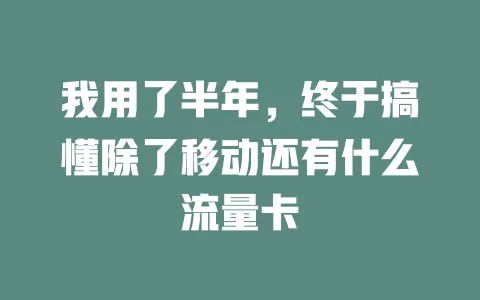 我用了半年，终于搞懂除了移动还有什么流量卡