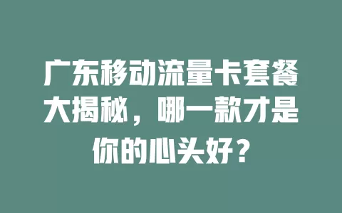 广东移动流量卡套餐大揭秘，哪一款才是你的心头好？